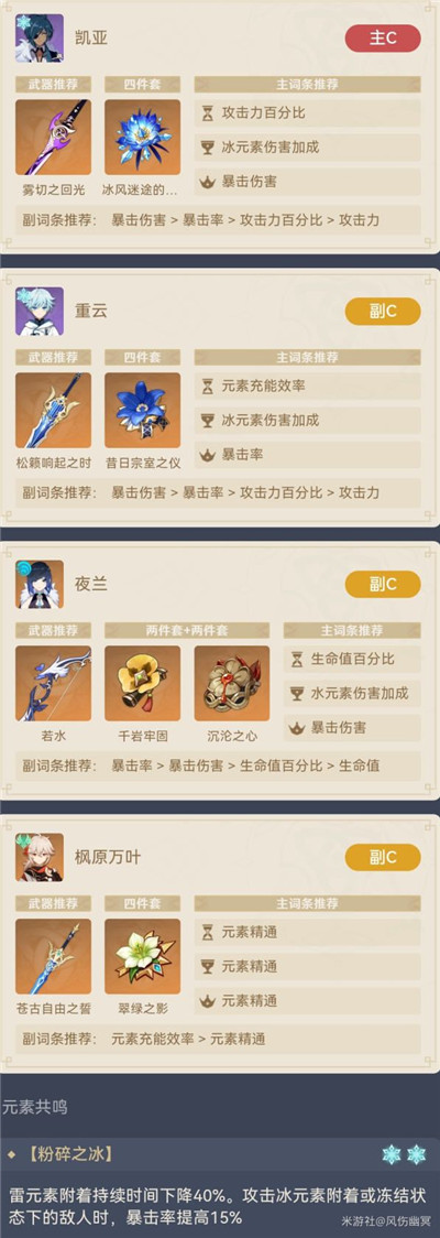 原神凯亚+夜兰永冻流配队怎么搭配