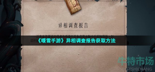 暖雪异相调查报告怎么获得-异相调查报告获取方法