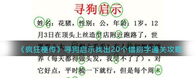 抖音疯狂梗传攻略寻狗启示-?找出20个错别字?怎么过关